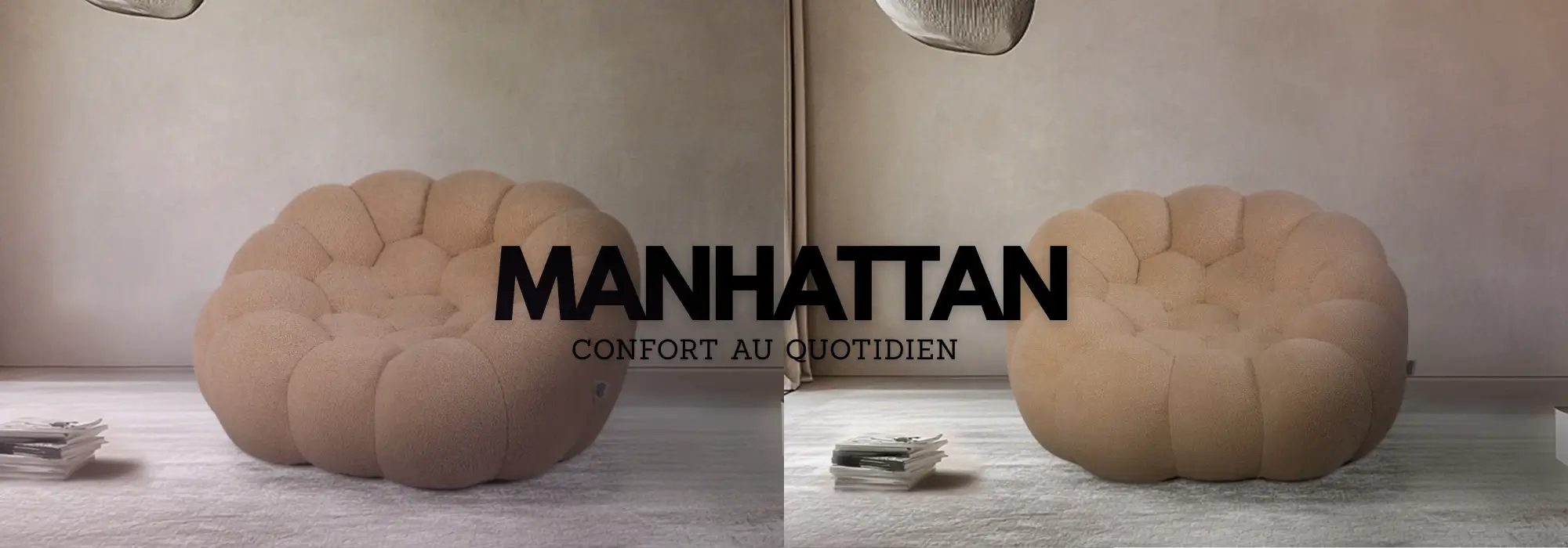 Pouf de salon Manhattan comme assise supplémentaire dans un intérieur.