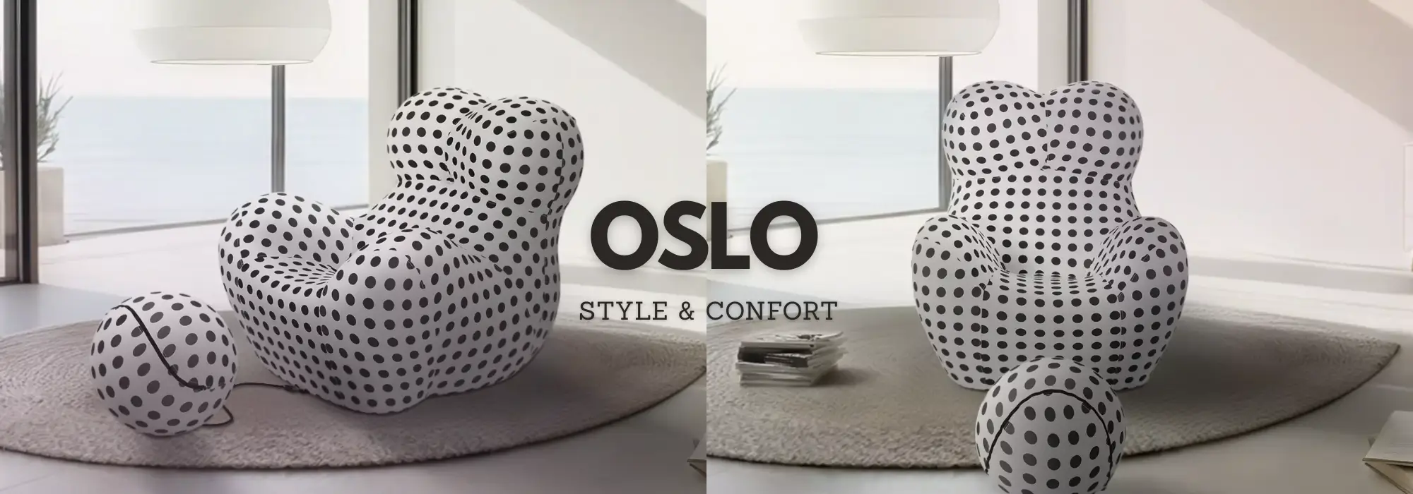 Pouf pour salon Oslo associé à un fauteuil pour une décoration élégante.